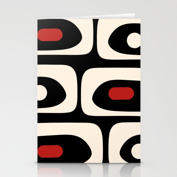Retro Piquet Mid Century Modern Abstract Pattern in Black, Red, and Almond Cream Stationery Card Gallery Image 1