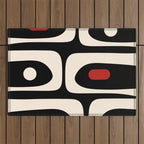 Retro Piquet Mid Century Modern Abstract Pattern in Black, Red, and Almond Cream Outdoor Rug Gallery Image 1
