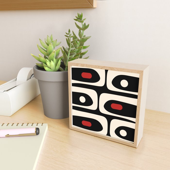 Retro Piquet Mid Century Modern Abstract Pattern in Black, Red, and Almond Cream Mini Art Print Gallery Image 2