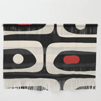 Retro Piquet Mid Century Modern Abstract Pattern in Black, Red, and Almond Cream Wall Hanging Gallery Image 1