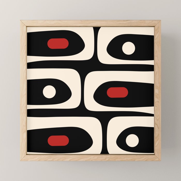 Retro Piquet Mid Century Modern Abstract Pattern in Black, Red, and Almond Cream Mini Art Print Gallery Image 1