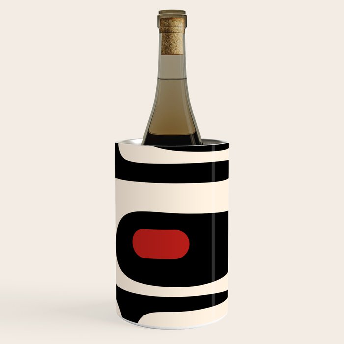 Retro Piquet Mid Century Modern Abstract Pattern in Black, Red, and Almond Cream Wine Chiller Gallery Image 3