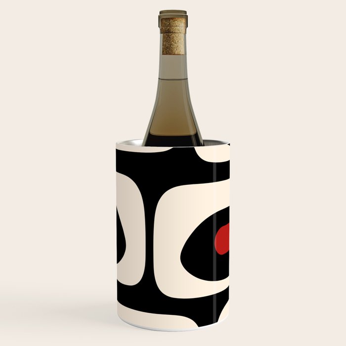 Retro Piquet Mid Century Modern Abstract Pattern in Black, Red, and Almond Cream Wine Chiller Gallery Image 1