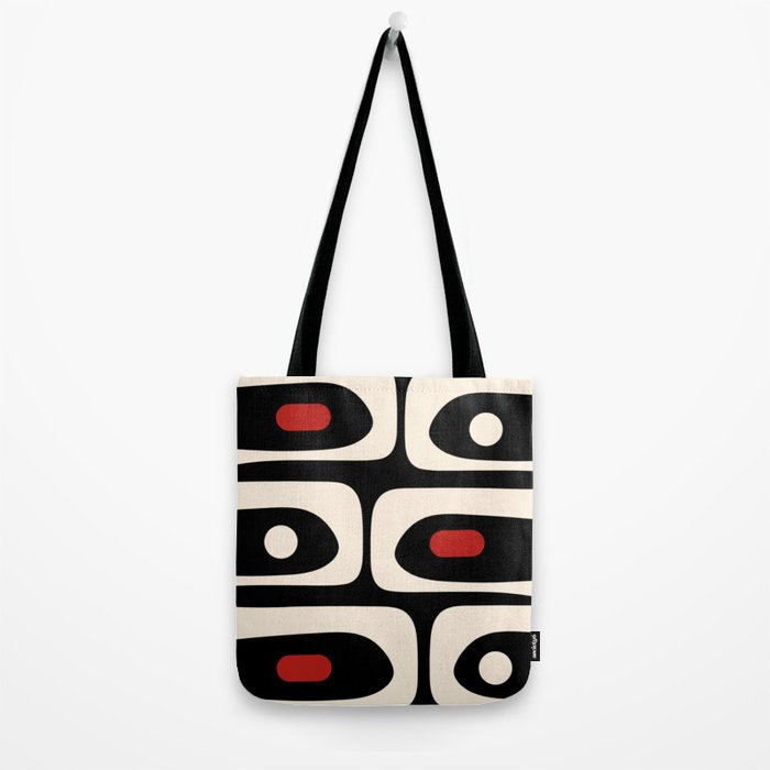 Retro Piquet Mid Century Modern Abstract Pattern in Black, Red, and Almond Cream Tote Bag Gallery Image 2