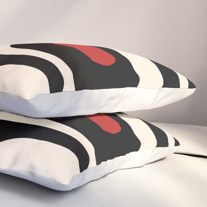 Retro Piquet Mid Century Modern Abstract Pattern in Black, Red, and Almond Cream Pillow Sham Gallery Image 3