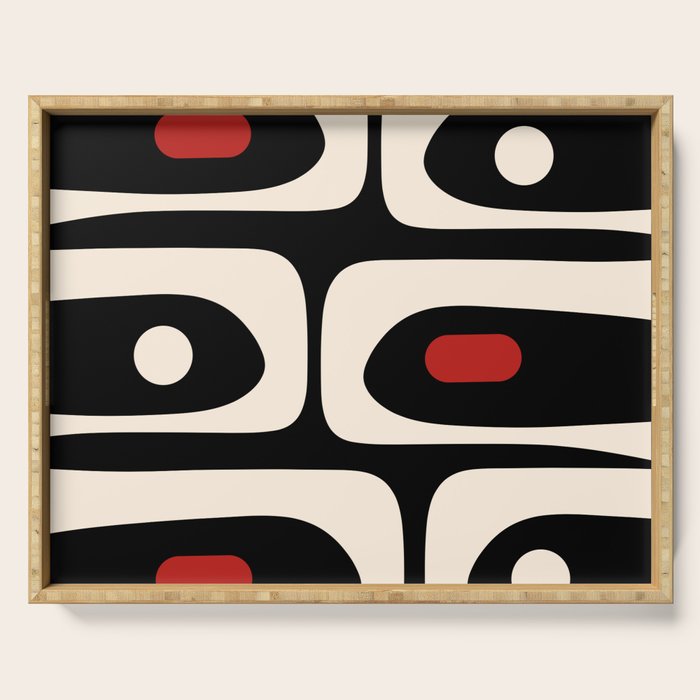 Retro Piquet Mid Century Modern Abstract Pattern in Black, Red, and Almond Cream Serving Tray Gallery Image 1