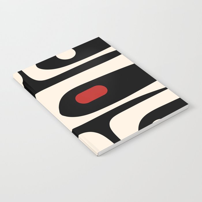 Retro Piquet Mid Century Modern Abstract Pattern in Black, Red, and Almond Cream Notebook Gallery Image 2