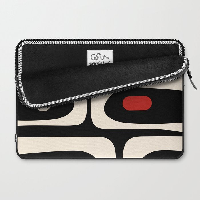 Retro Piquet Mid Century Modern Abstract Pattern in Black, Red, and Almond Cream Laptop Sleeve Gallery Image 2