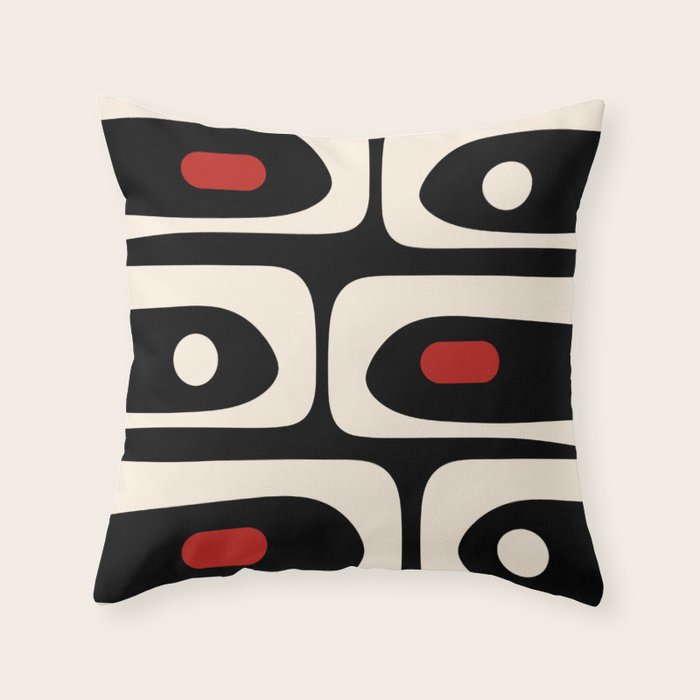 Retro Piquet Mid Century Modern Abstract Pattern in Black, Red, and Almond Cream Throw Pillow Gallery Image 6