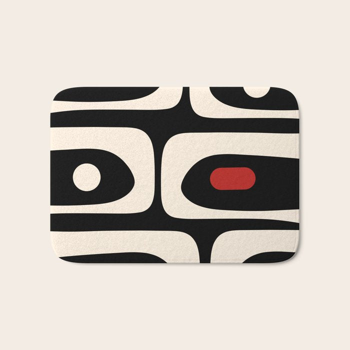 Retro Piquet Mid Century Modern Abstract Pattern in Black, Red, and Almond Cream Bath Mat Gallery Image 1