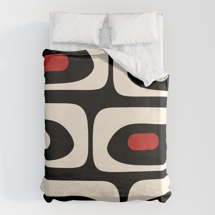 Retro Piquet Mid Century Modern Abstract Pattern in Black, Red, and Almond Cream Duvet Cover Gallery Image 6