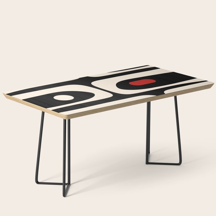 Retro Piquet Mid Century Modern Abstract Pattern in Black, Red, and Almond Cream Coffee Table Gallery Image 1