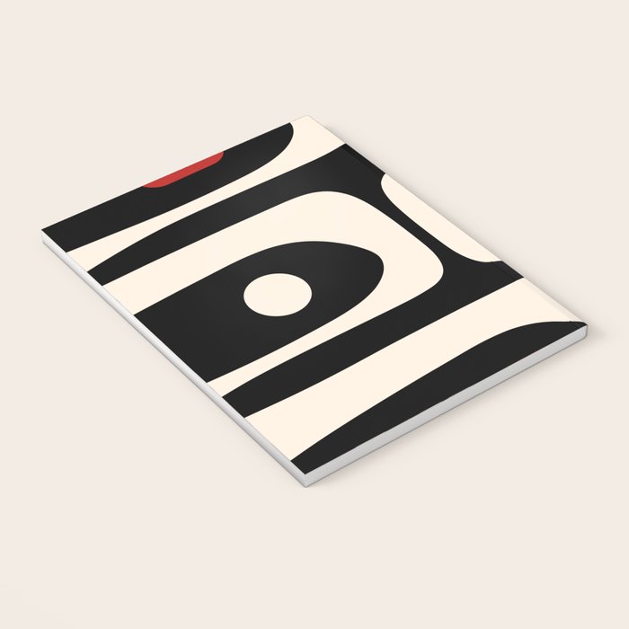 Retro Piquet Mid Century Modern Abstract Pattern in Black, Red, and Almond Cream Notebook Gallery Image 3