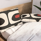 Retro Piquet Mid Century Modern Abstract Pattern in Black, Red, and Almond Cream Pillow Sham Gallery Image 2