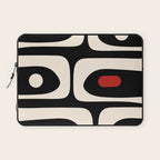 Retro Piquet Mid Century Modern Abstract Pattern in Black, Red, and Almond Cream Laptop Sleeve Gallery Image 1