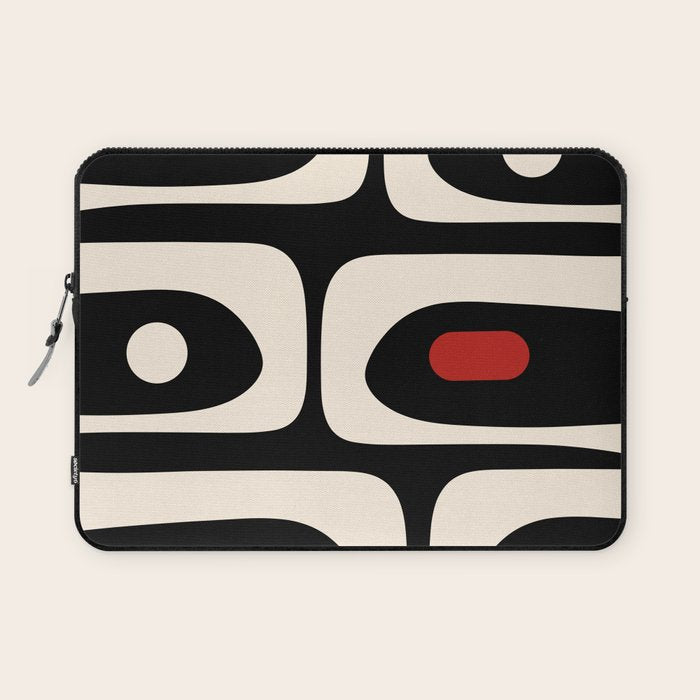Retro Piquet Mid Century Modern Abstract Pattern in Black, Red, and Almond Cream Laptop Sleeve Gallery Image 1