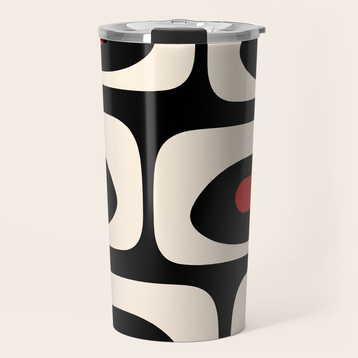 Retro Piquet Mid Century Modern Abstract Pattern in Black, Red, and Almond Cream Travel Mug Gallery Image 1