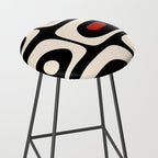 Retro Piquet Mid Century Modern Abstract Pattern in Black, Red, and Almond Cream Stool Gallery Image 2