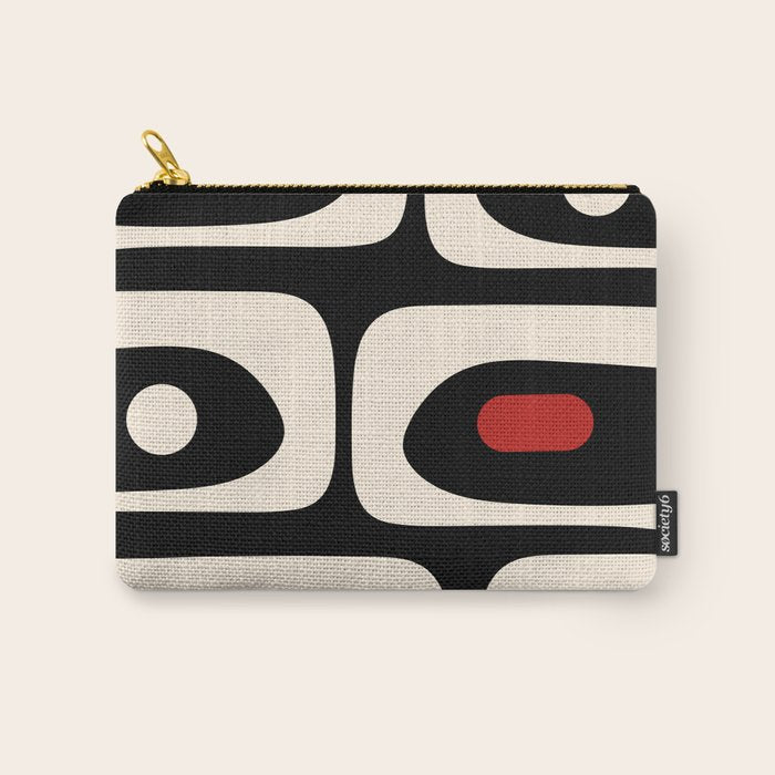 Retro Piquet Mid Century Modern Abstract Pattern in Black, Red, and Almond Cream Carry All Pouch Gallery Image 1