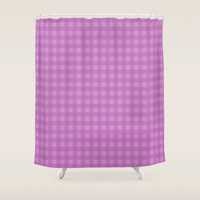 Gingham Check Pattern in Lavender Orchid Purple Shower Curtain Gallery Image 1