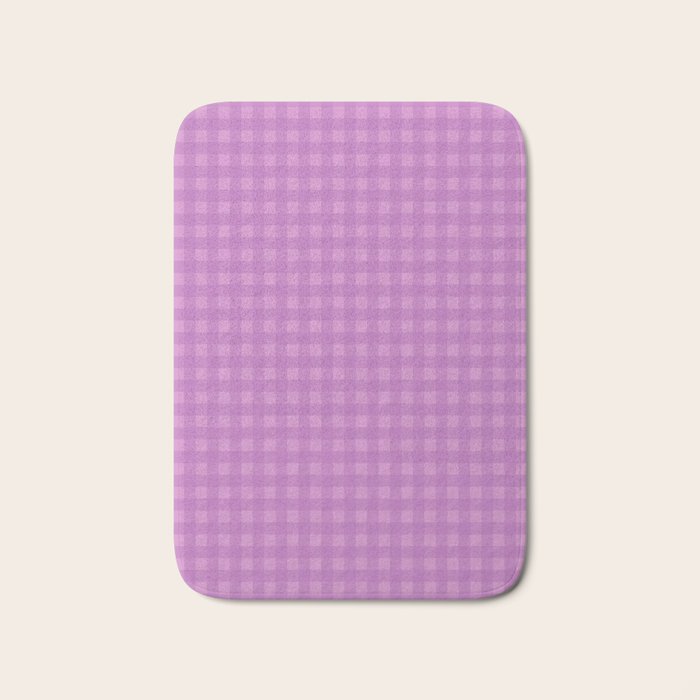 Gingham Check Pattern in Lavender Orchid Purple Bath Mat Gallery Image 1