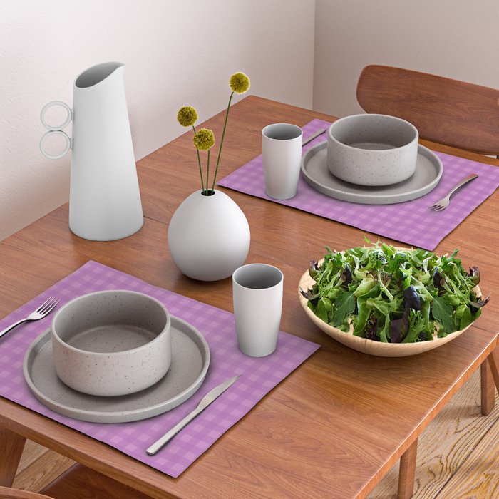 Gingham Check Pattern in Lavender Orchid Purple Placemat Gallery Image 2