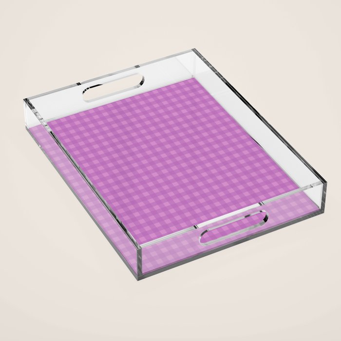Gingham Check Pattern in Lavender Orchid Purple Acrylic Tray Gallery Image 1
