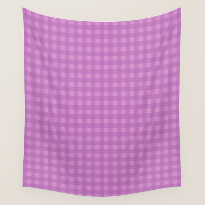 Gingham Check Pattern in Lavender Orchid Purple Wall Tapestry Gallery Image 4