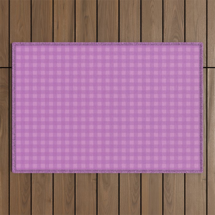 Gingham Check Pattern in Lavender Orchid Purple Outdoor Rug Gallery Image 1