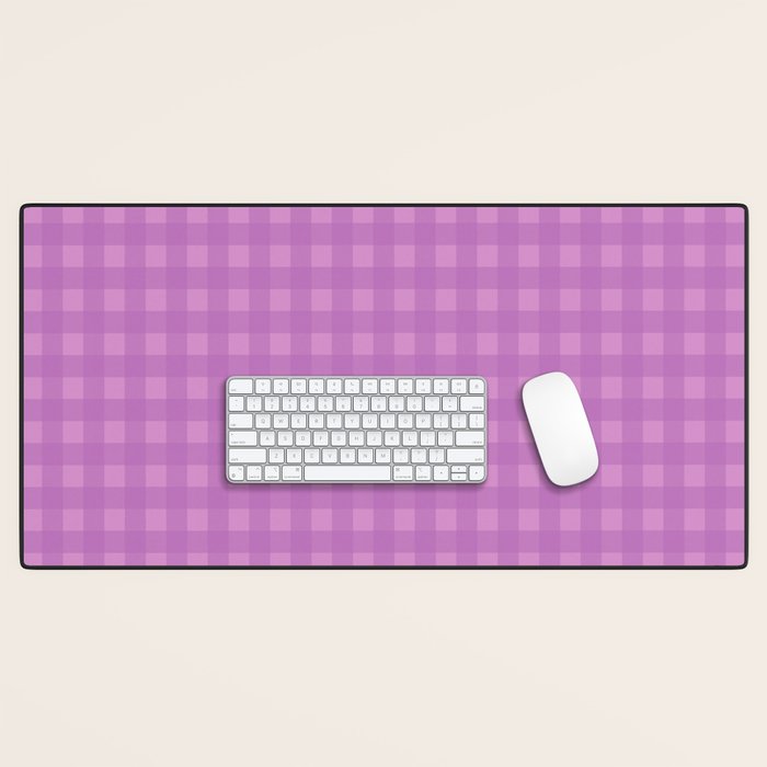 Gingham Check Pattern in Lavender Orchid Purple Desk Mat Gallery Image 1