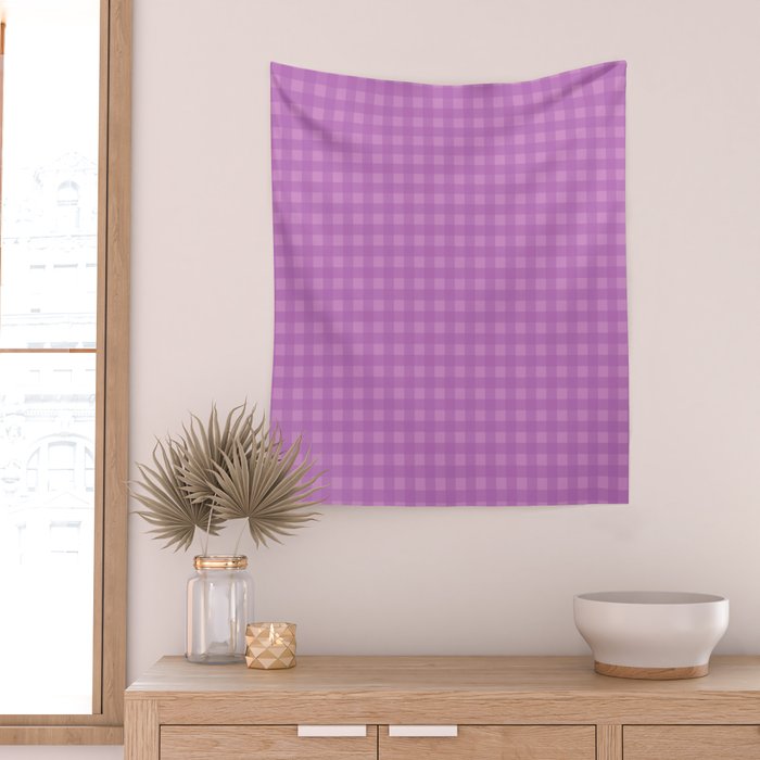 Gingham Check Pattern in Lavender Orchid Purple Wall Tapestry Gallery Image 2