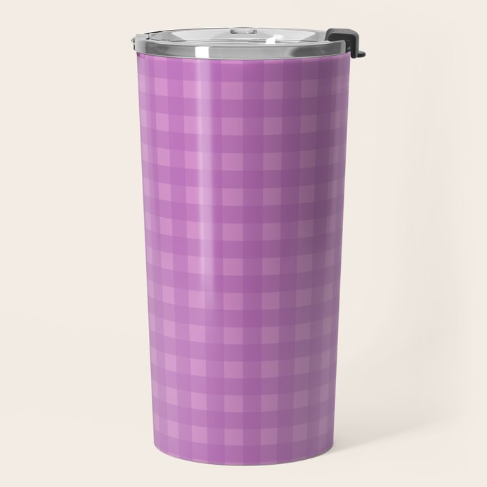 Gingham Check Pattern in Lavender Orchid Purple Travel Mug Gallery Image 2