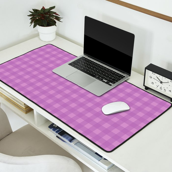 Gingham Check Pattern in Lavender Orchid Purple Desk Mat Gallery Image 2