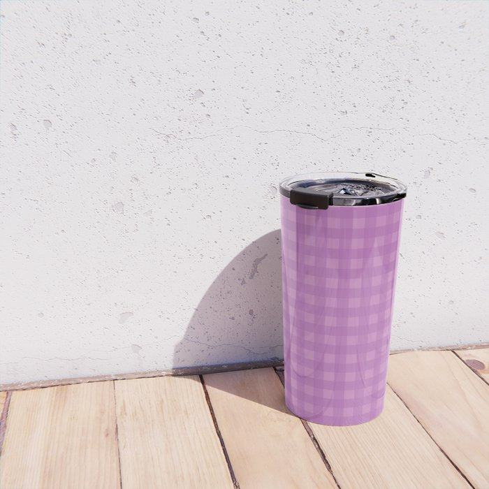 Gingham Check Pattern in Lavender Orchid Purple Travel Mug Gallery Image 4