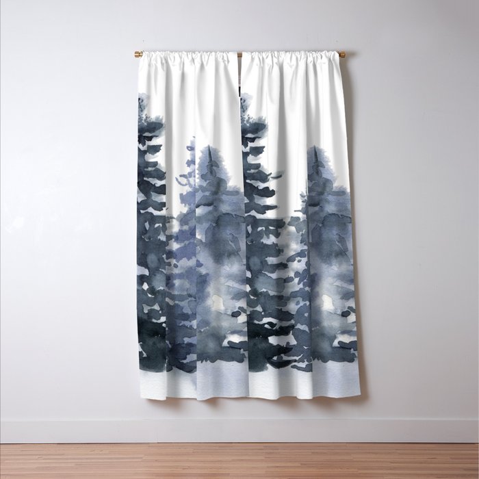 Blue Forest, Abstract Watercolor Window Curtain Gallery Image 3