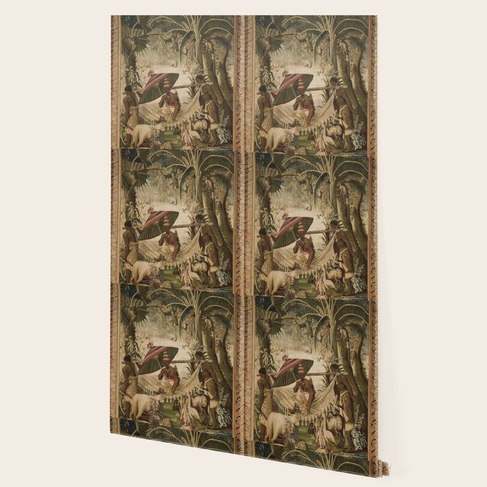 Antique 17th Century Louis XIV Ancient India French Gobelin Tapestry Wallpaper Gallery Image 2