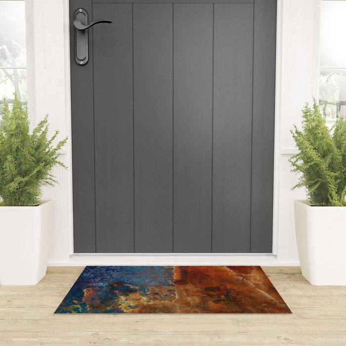 Colorful Blue and Copper Rust Welcome Mat Gallery Image 3