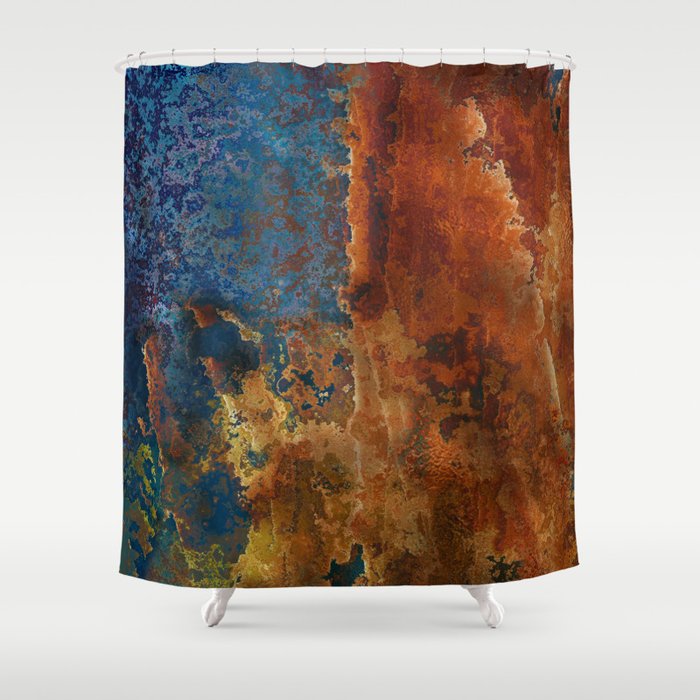 Colorful Blue and Copper Rust Shower Curtain Gallery Image 1