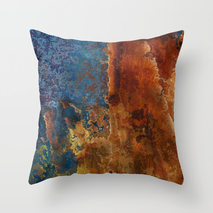 Colorful Blue and Copper Rust Throw Pillow Gallery Image 6