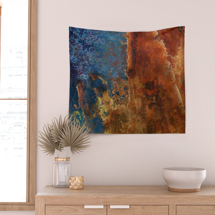Colorful Blue and Copper Rust Wall Tapestry Gallery Image 2