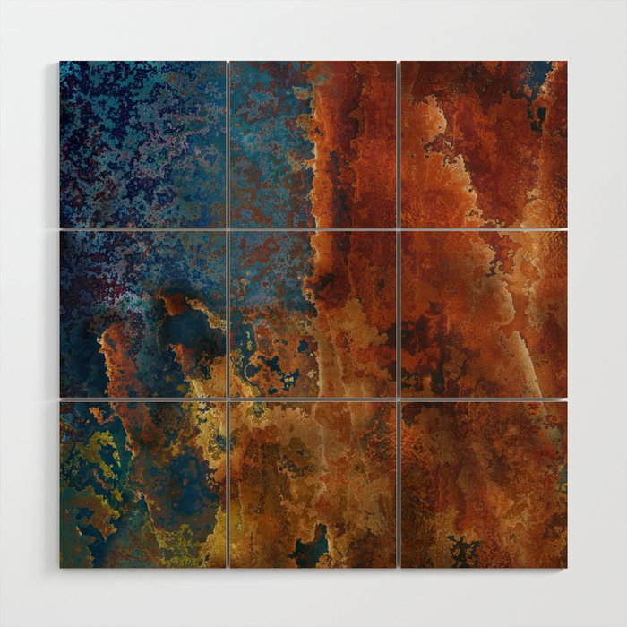 Colorful Blue and Copper Rust Wood Wall Art Gallery Image 1