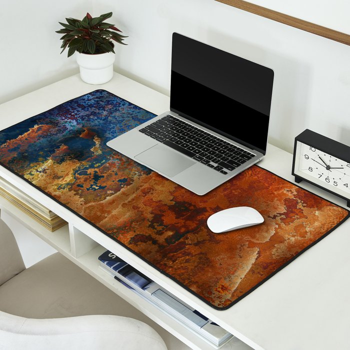 Colorful Blue and Copper Rust Desk Mat Gallery Image 2