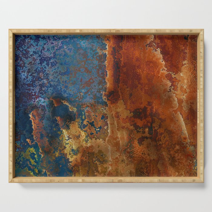 Colorful Blue and Copper Rust Serving Tray Gallery Image 1