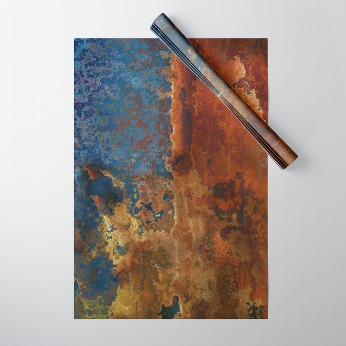 Colorful Blue and Copper Rust Wrapping Paper Gallery Image 1