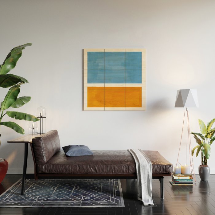 Rothko Minimalist Abstract Mid Century Color Black Square Periwinkle Yellow Ochre Wood Wall Art Gallery Image 2