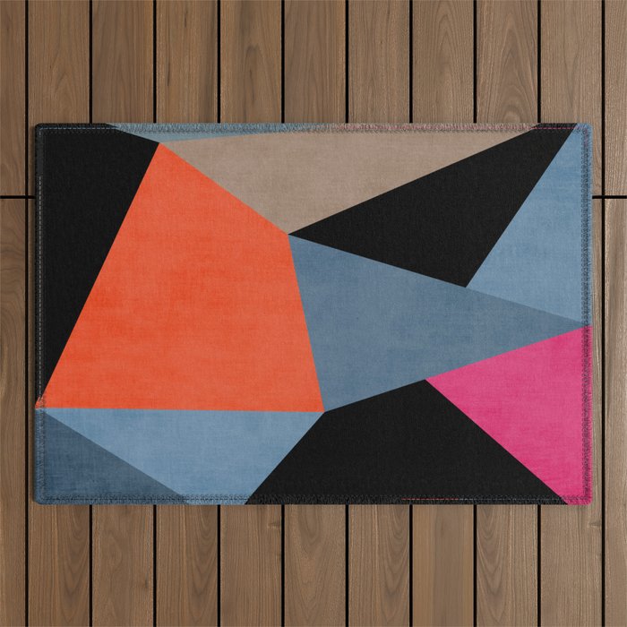 Bold Geometric Abstract Orange Pink Modern Art Outdoor Rug Gallery Image 1