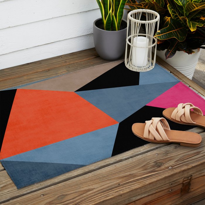 Bold Geometric Abstract Orange Pink Modern Art Outdoor Rug Gallery Image 2