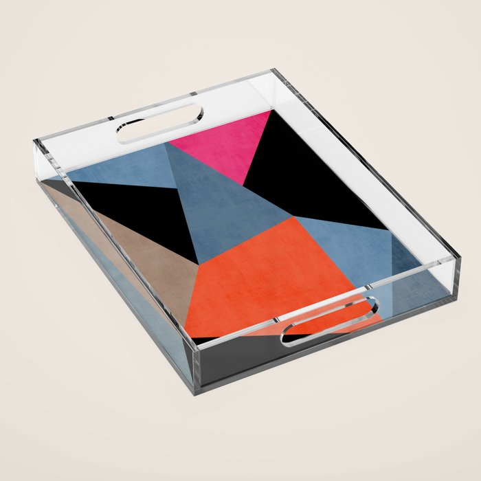 Bold Geometric Abstract Orange Pink Modern Art Acrylic Tray Gallery Image 1