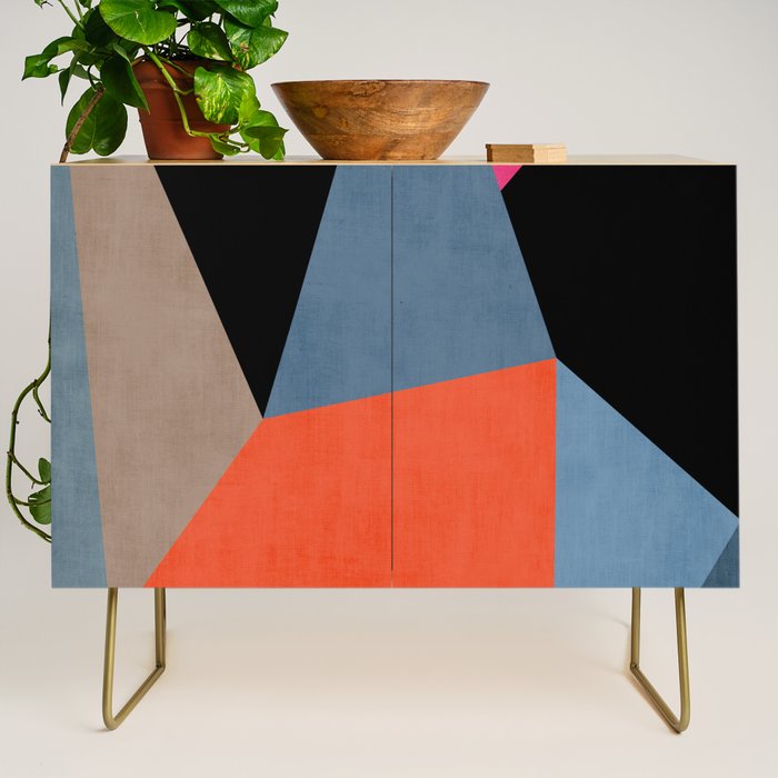 Bold Geometric Abstract Orange Pink Modern Art Credenza Gallery Image 1