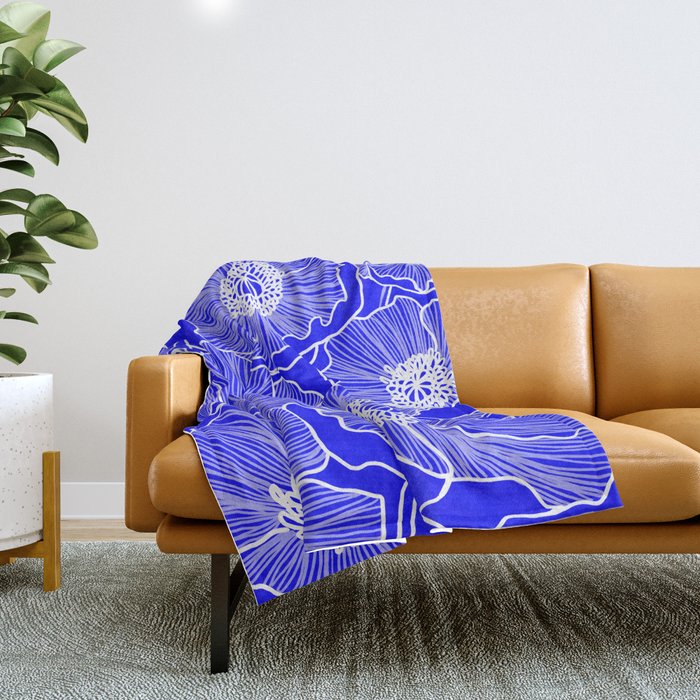 Cobalt Poppies Throw Blanket Gallery Image 1